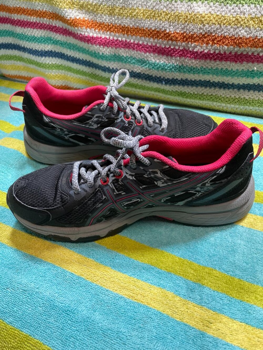 Asics Gel-Venture 6 Trail Running Shoes Womens Size 8.5 Black Pixel Pine T7G6N